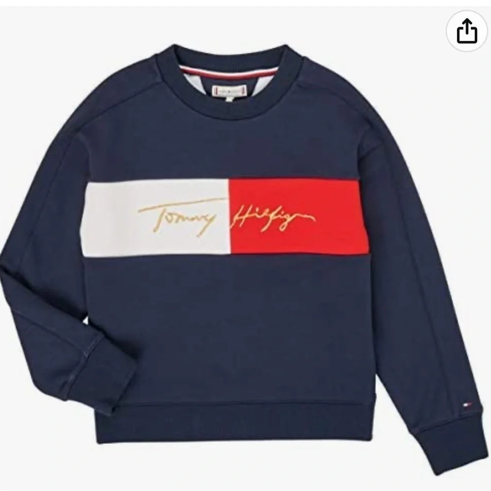 Tommy Hilfiger Compatible with Icons Logo Crew Sweatshirt Girls Blue Size XL(16)
